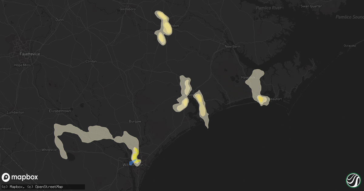 Hail map in Jacksonville, NC on September 9, 2019
