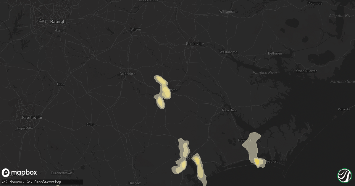 Hail map in Kinston, NC on September 9, 2019