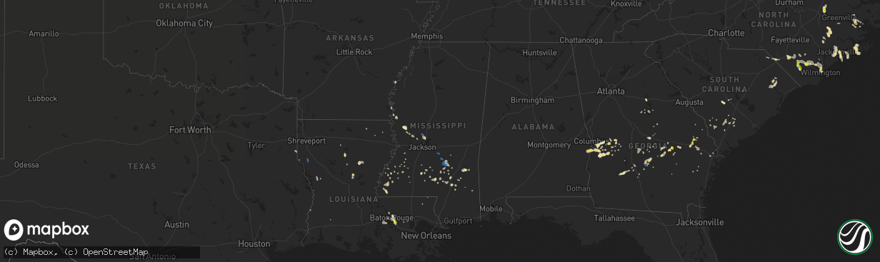 Hail map in Mississippi on September 9, 2019