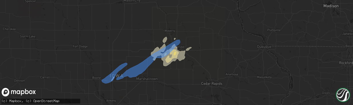 Hail map in Waterloo, IA on September 9, 2019