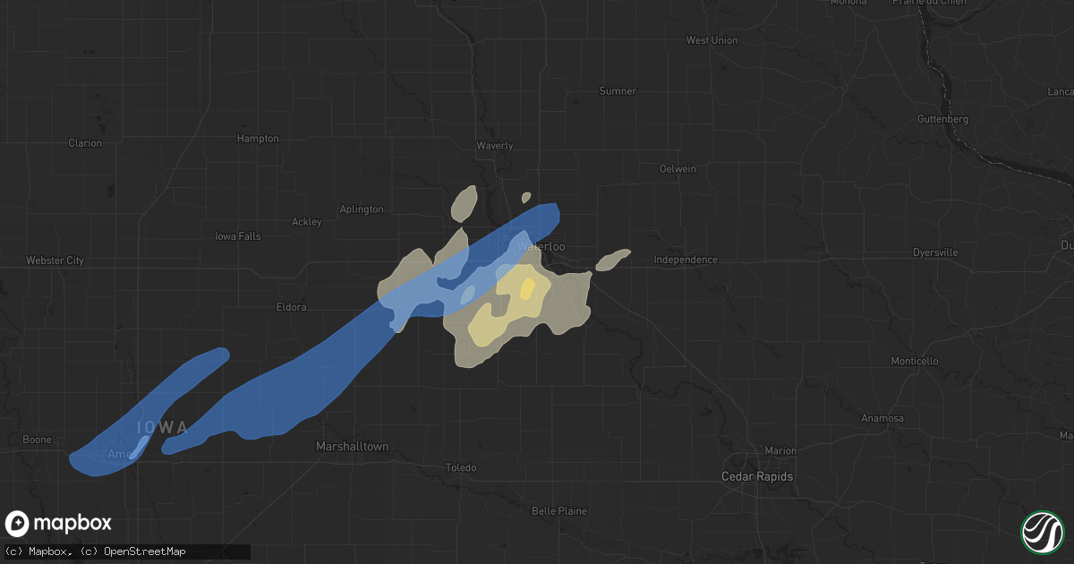 Hail map in Waterloo, IA on September 9, 2019