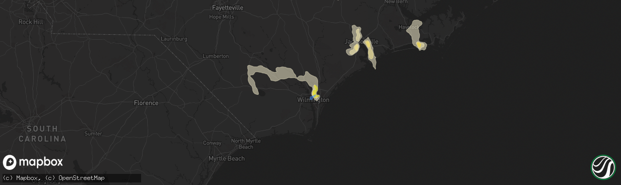 Hail map in Wilmington, NC on September 9, 2019