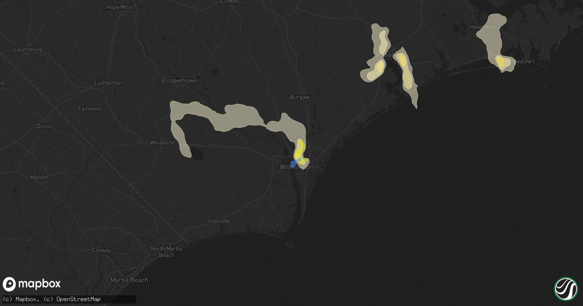 Hail map in Wilmington, NC on September 9, 2019