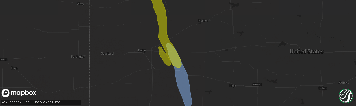 Hail map in Hoxie, KS on September 9, 2023
