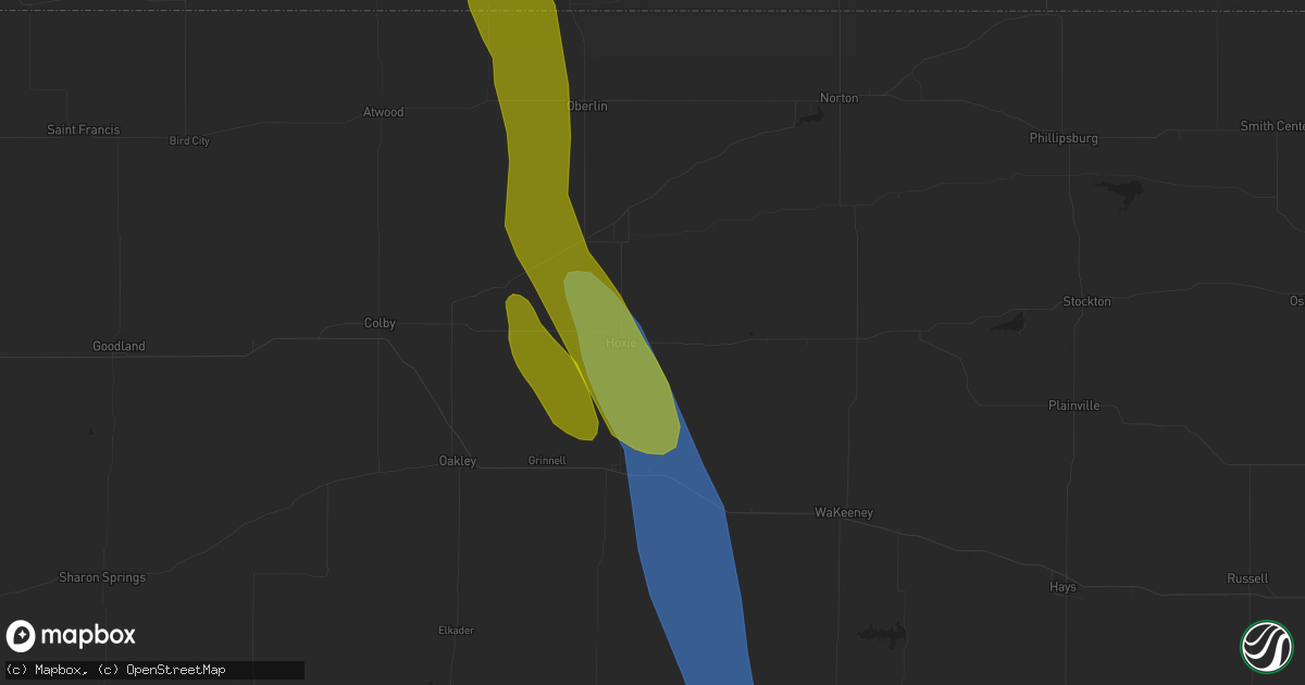 Hail map in Hoxie, KS on September 9, 2023