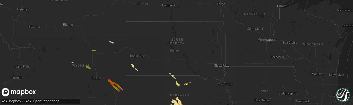 Hail map in South Dakota on September 9, 2023