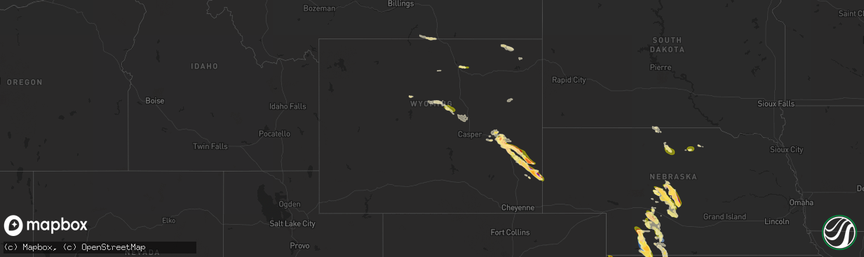 Hail map in Wyoming on September 9, 2023