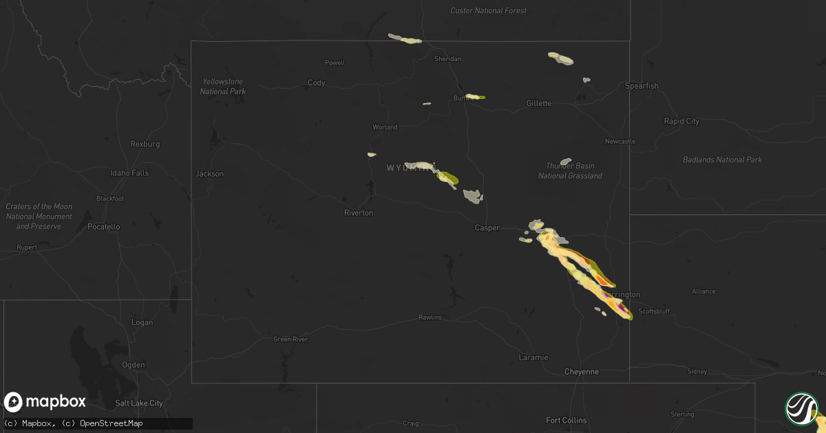 Hail map in Wyoming on September 9, 2023