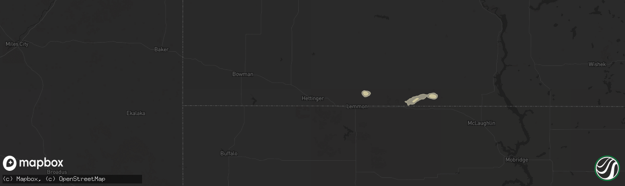 Hail map in Hettinger, ND on September 9, 2024