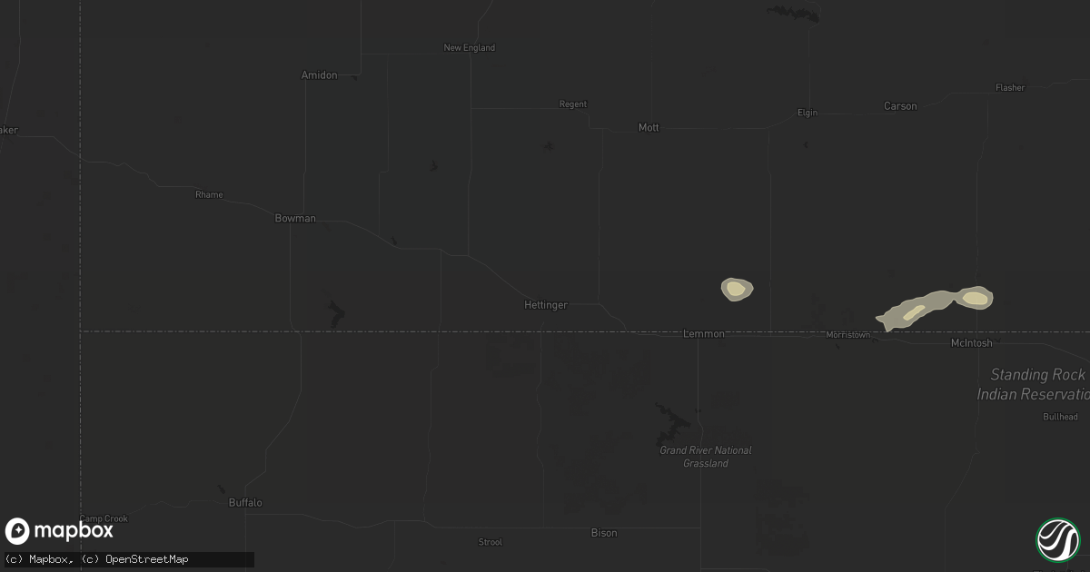 Hail map in Hettinger, ND on September 9, 2024