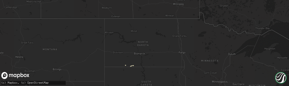 Hail map in North Dakota on September 9, 2024