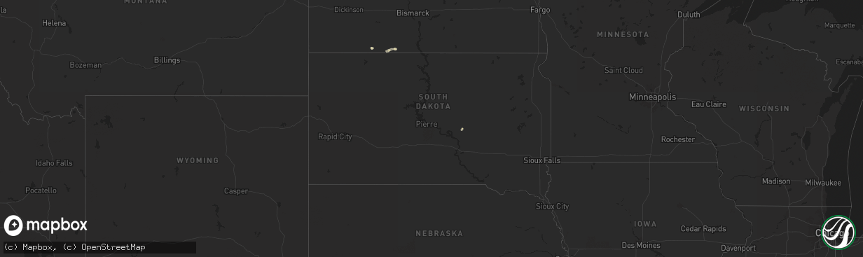 Hail map in South Dakota on September 9, 2024