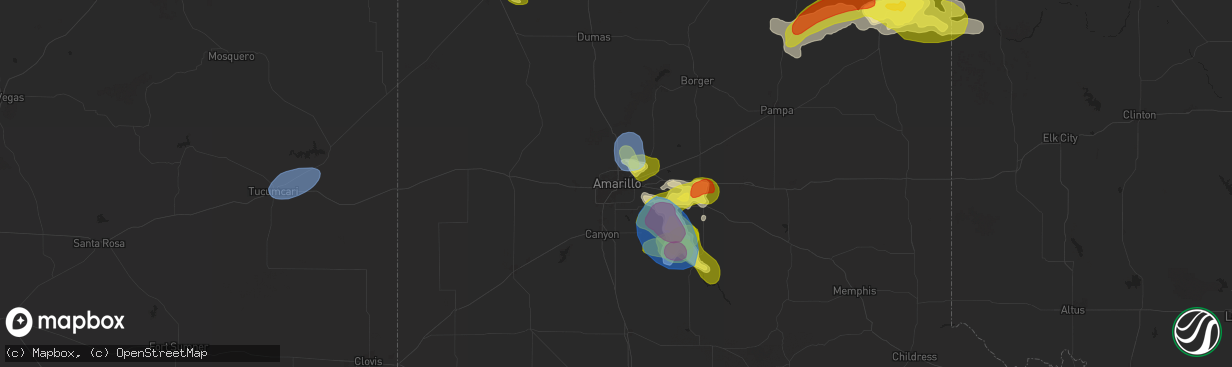 Hail map in Amarillo, TX on September 9, 2025