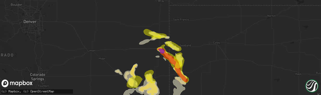 Hail map in Burlington, CO on September 9, 2025