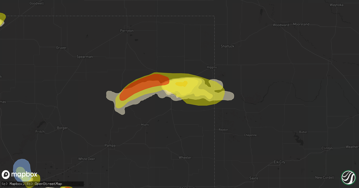 Hail map in Canadian, TX on September 9, 2025