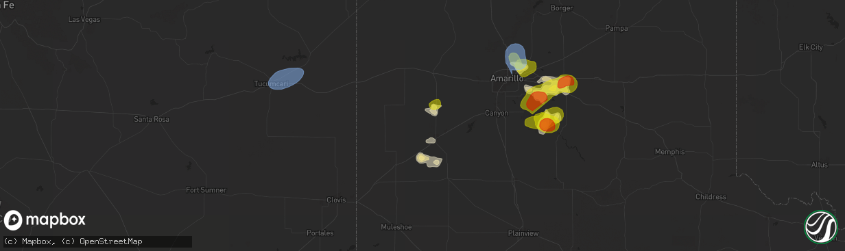 Hail map in Hereford, TX on September 9, 2025