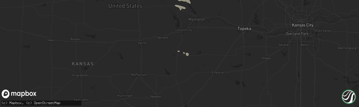 Hail map in Herington, KS on September 9, 2025