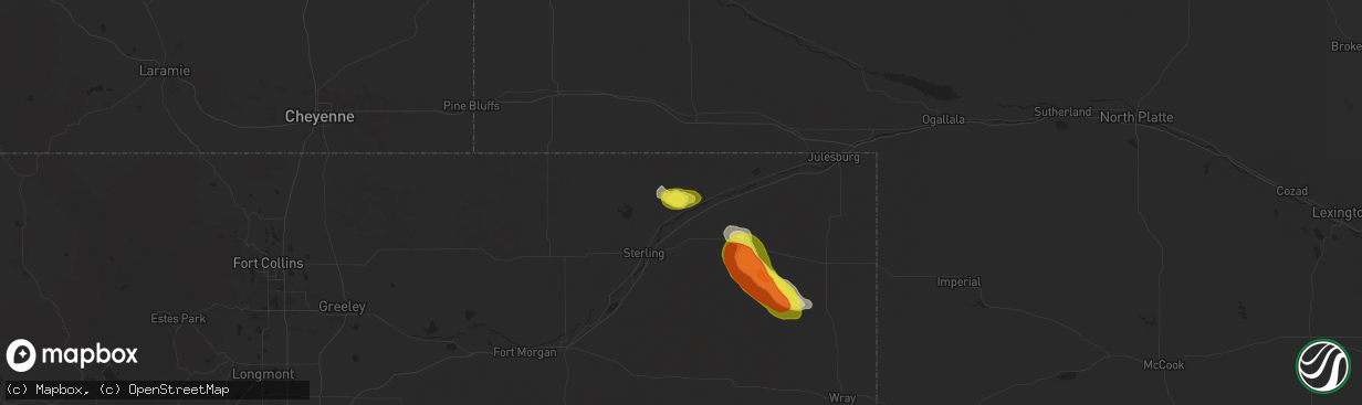 Hail map in Iliff, CO on September 9, 2025
