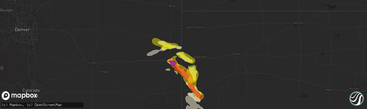 Hail map in Kanorado, KS on September 9, 2025