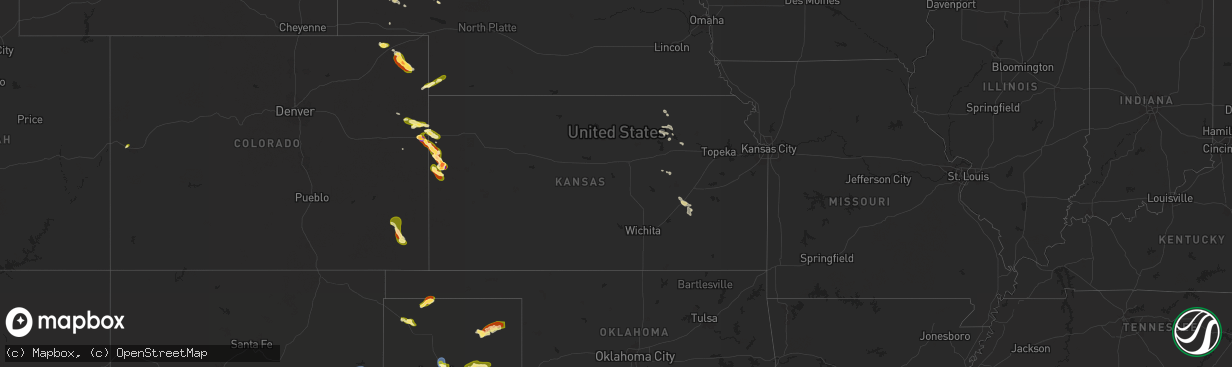 Hail map in Kansas on September 9, 2025