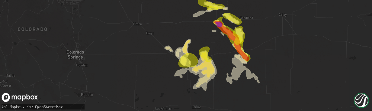 Hail map in Kit Carson, CO on September 9, 2025