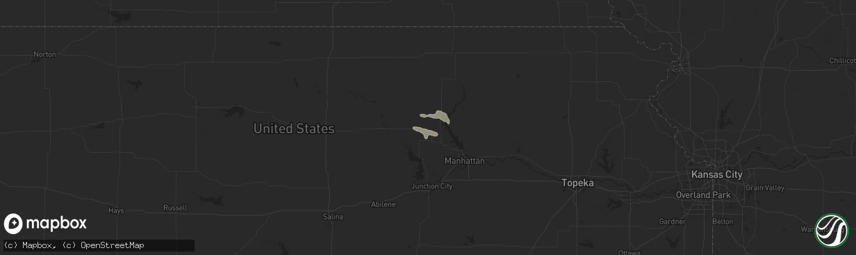 Hail map in Leonardville, KS on September 9, 2025
