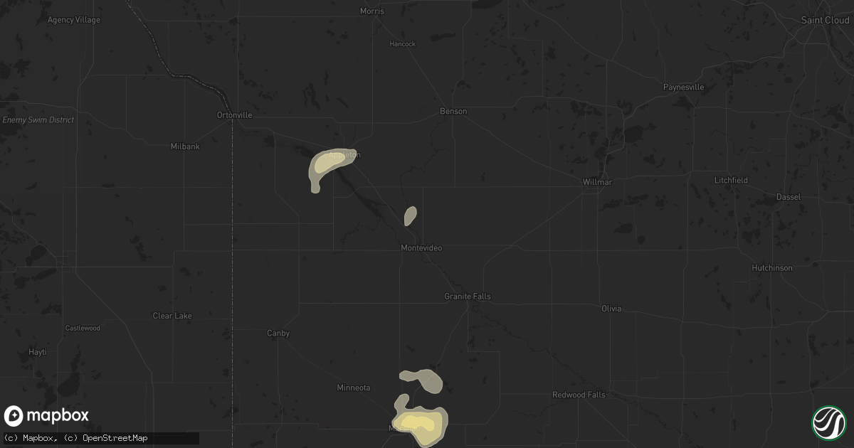 Hail map in Montevideo, MN on September 9, 2025