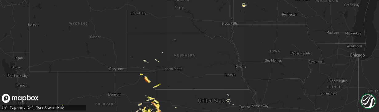 Hail map in Nebraska on September 9, 2025