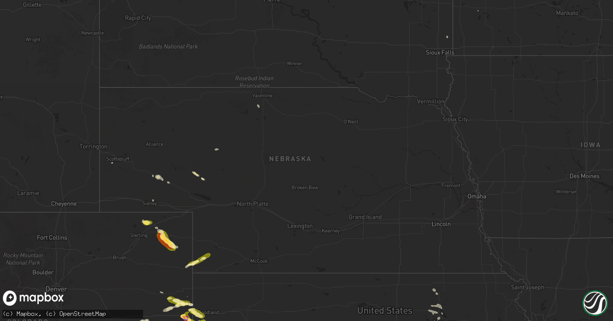 Hail map in Nebraska on September 9, 2025