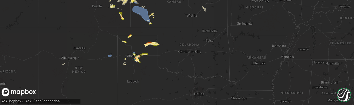 Hail map in Oklahoma on September 9, 2025