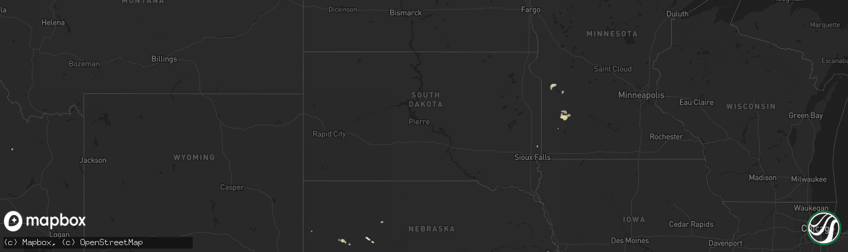 Hail map in South Dakota on September 9, 2025
