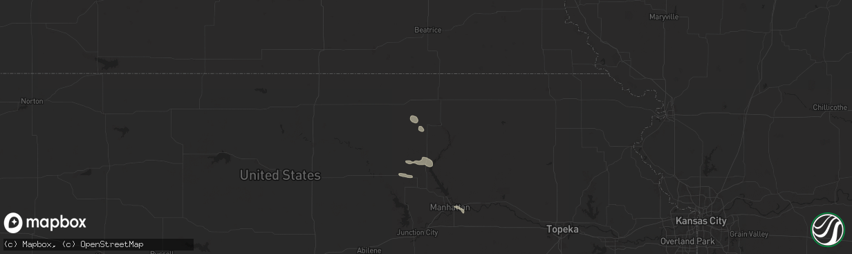 Hail map in Waterville, KS on September 9, 2025