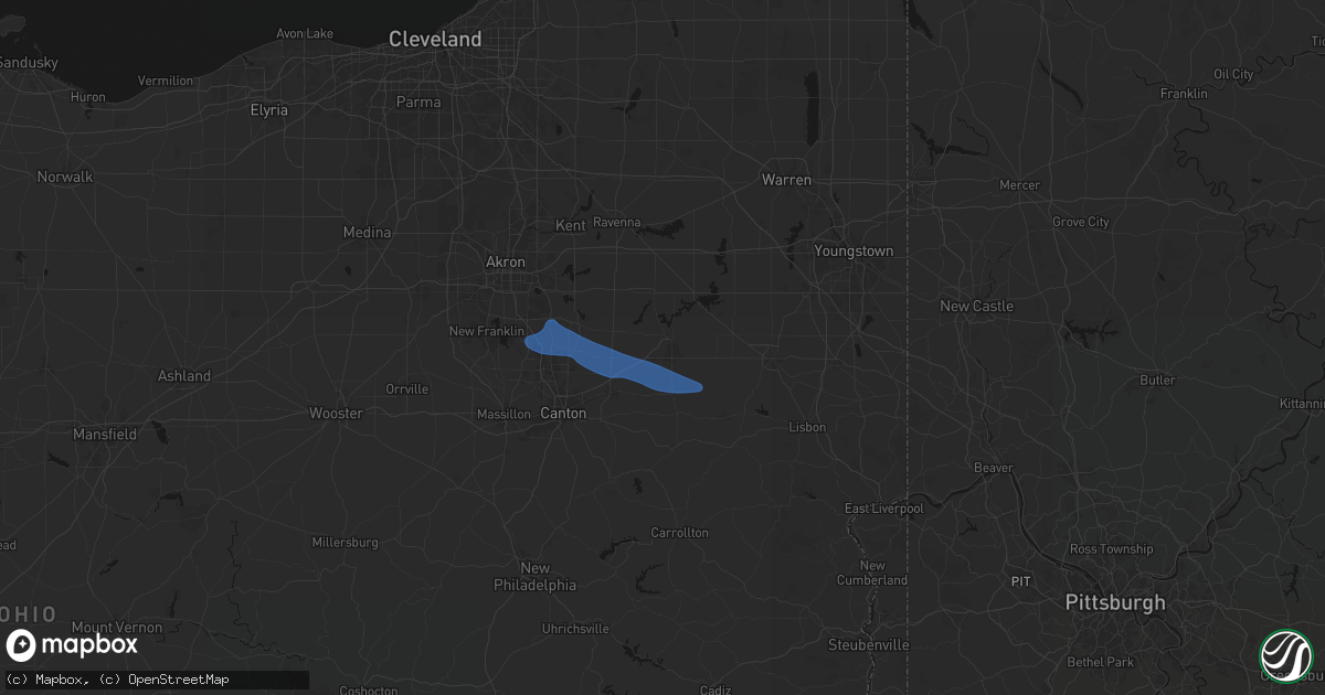 Hail map in Alliance, OH on September 9, 2026