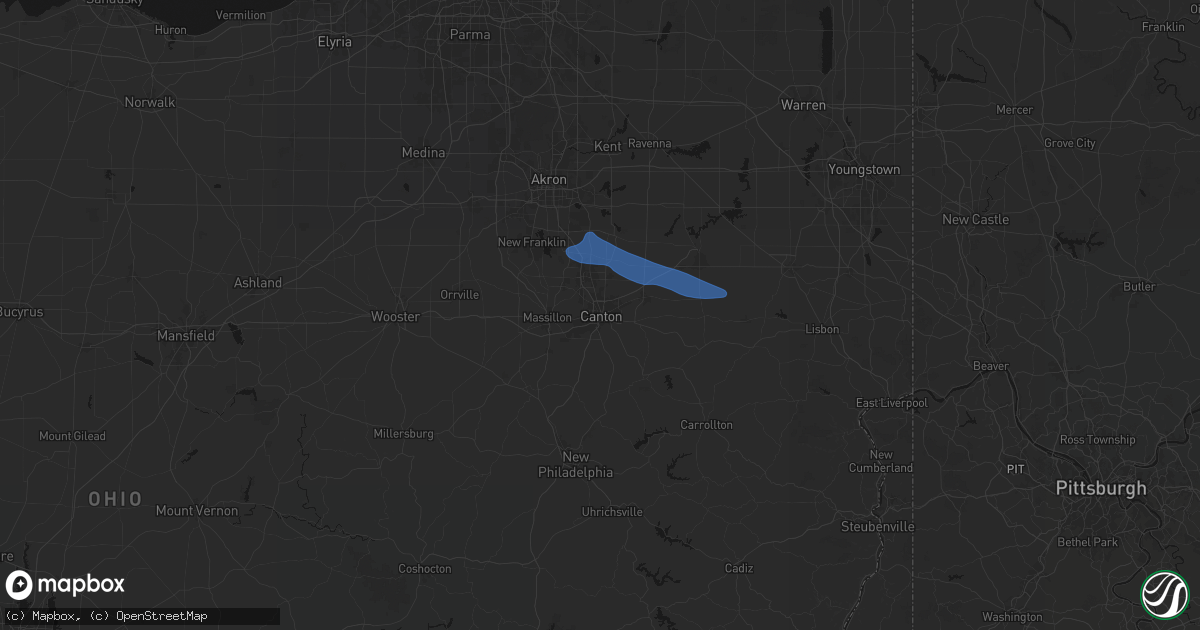 Hail map in Canton, OH on September 9, 2026