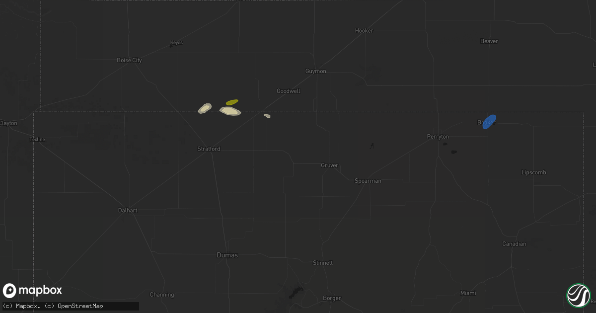 Hail map in Gruver, TX on September 9, 2026
