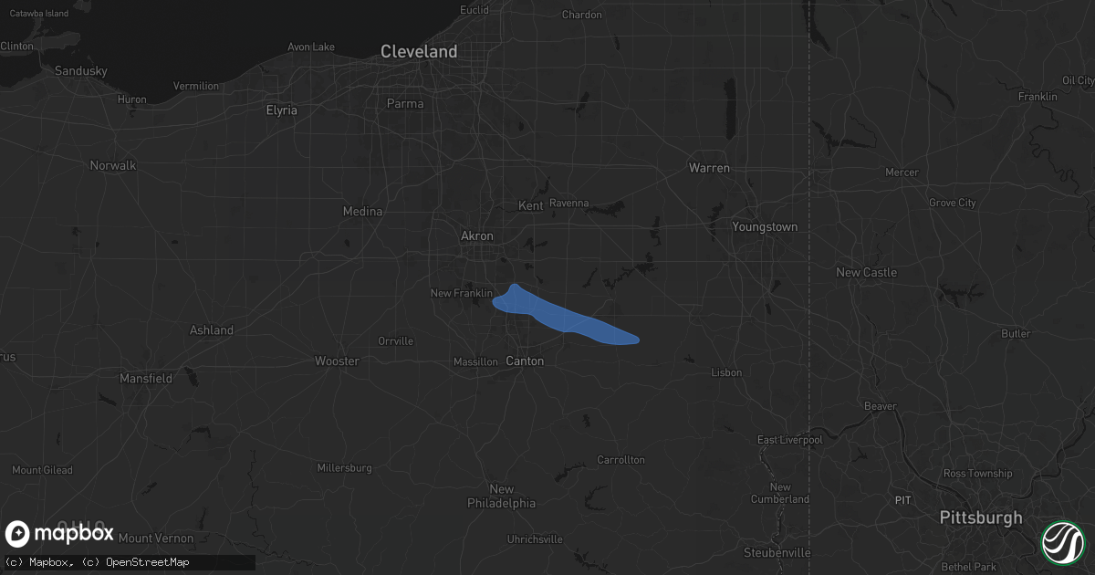 Hail map in Hartville, OH on September 9, 2026