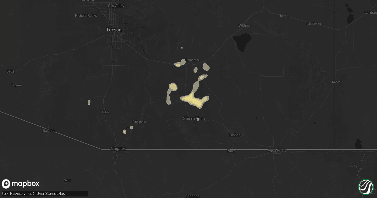 Hail map in Huachuca City, AZ on September 9, 2026