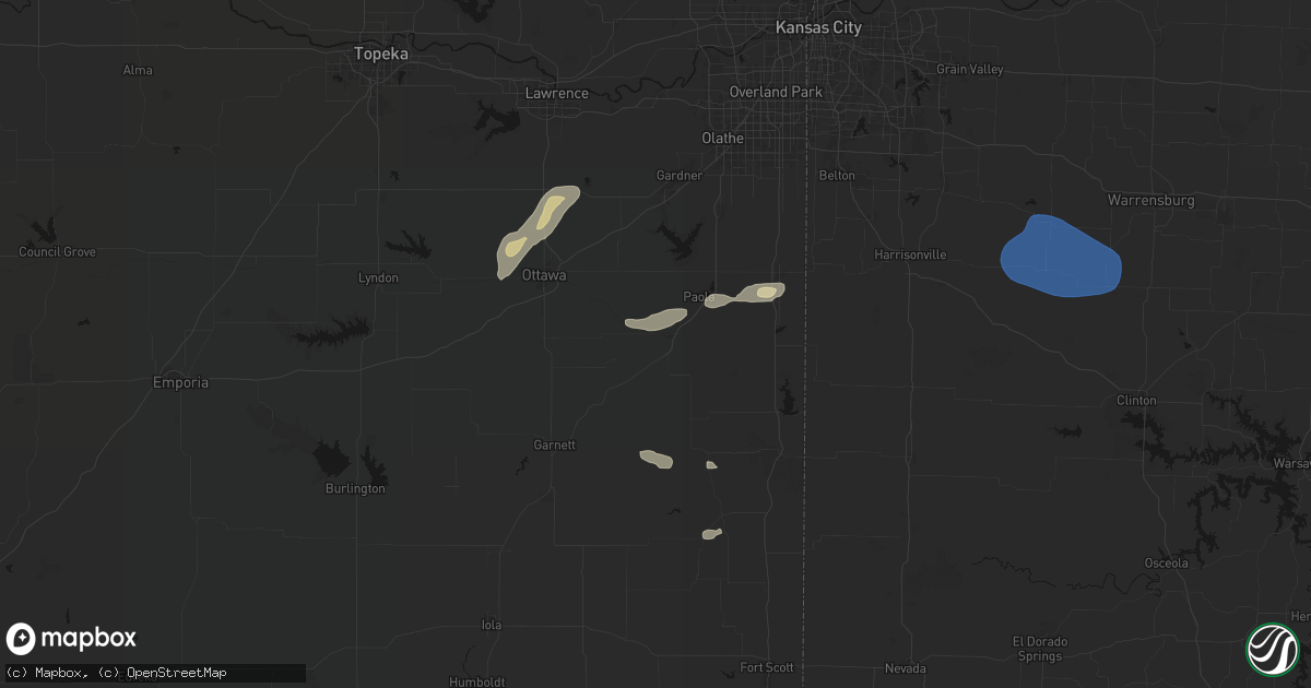 Hail map in Osawatomie, KS on September 9, 2026