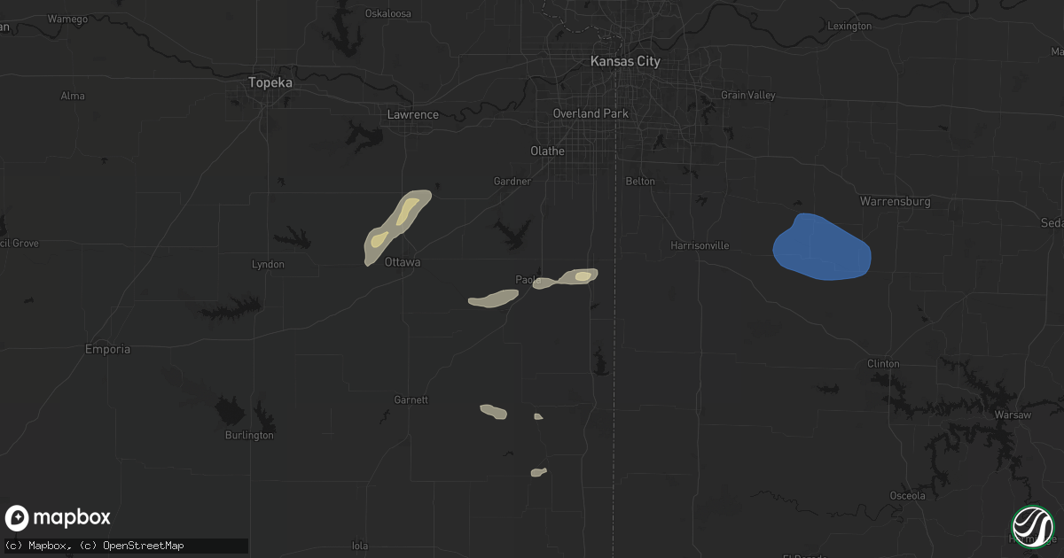 Hail map in Paola, KS on September 9, 2026