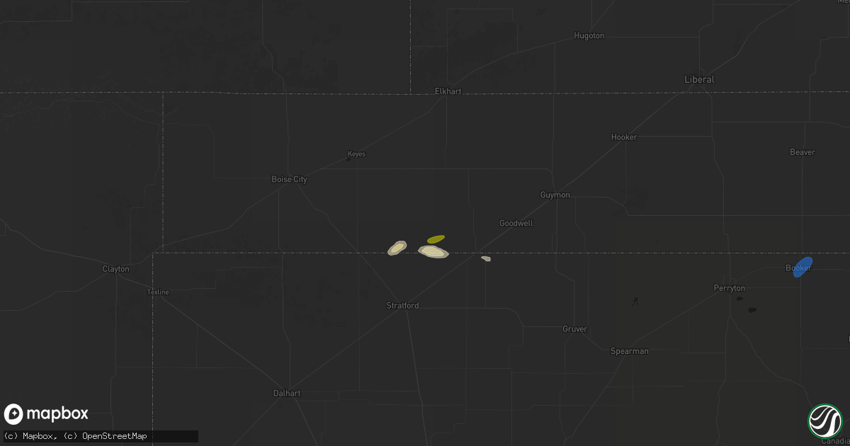 Hail map in Texhoma, OK on September 9, 2026