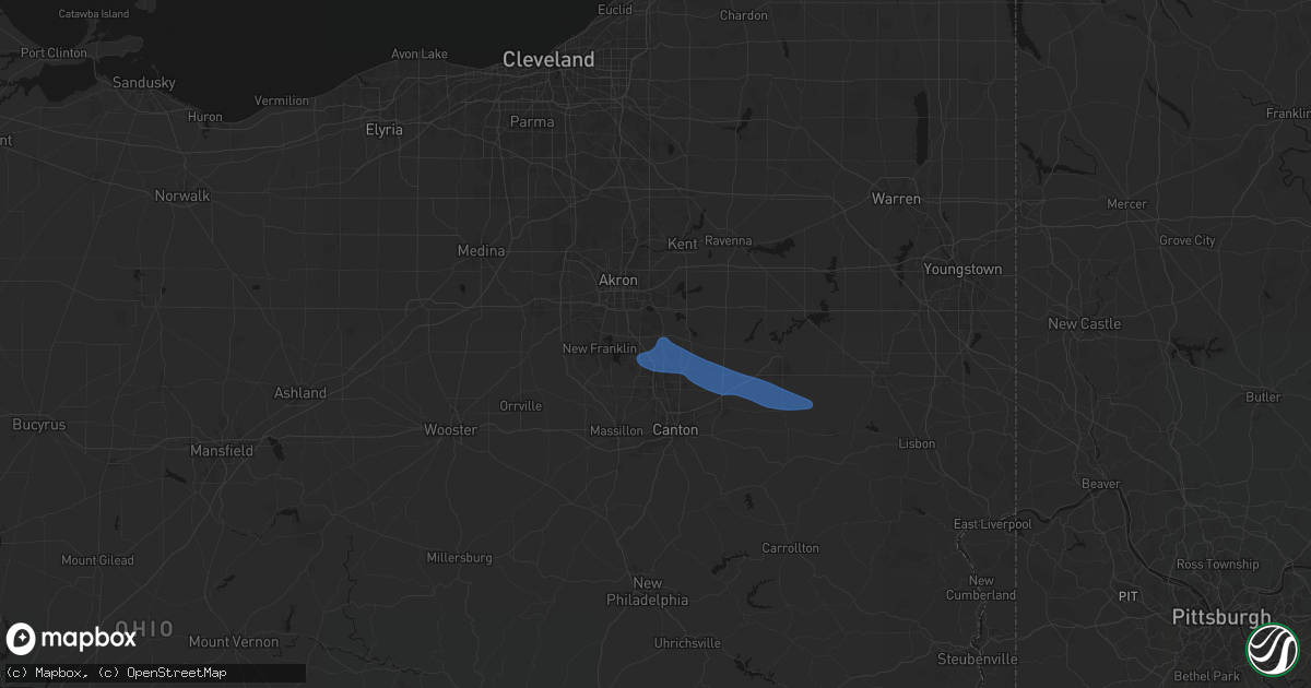 Hail map in Uniontown, OH on September 9, 2026