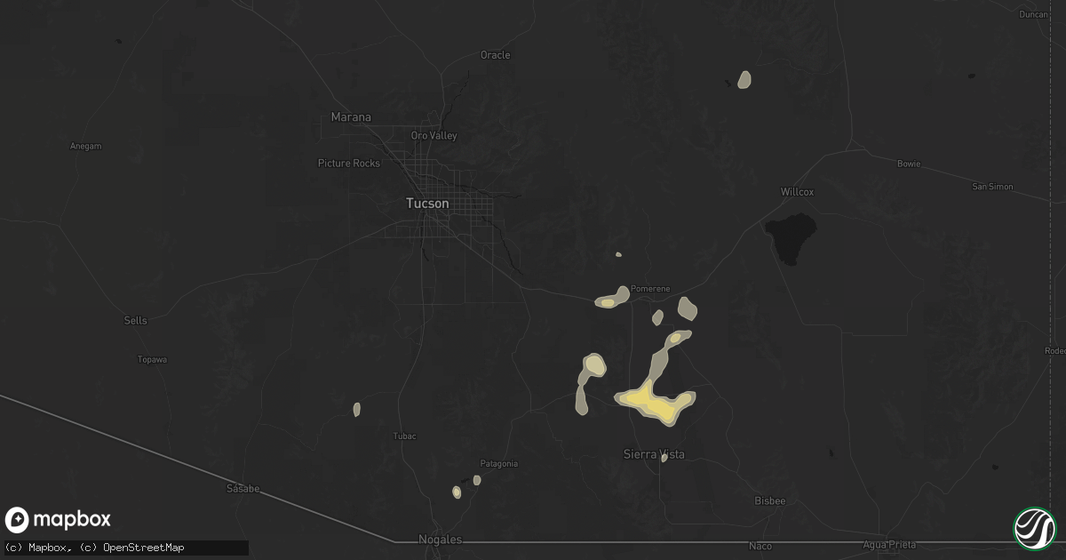 Hail map in Vail, AZ on September 9, 2026