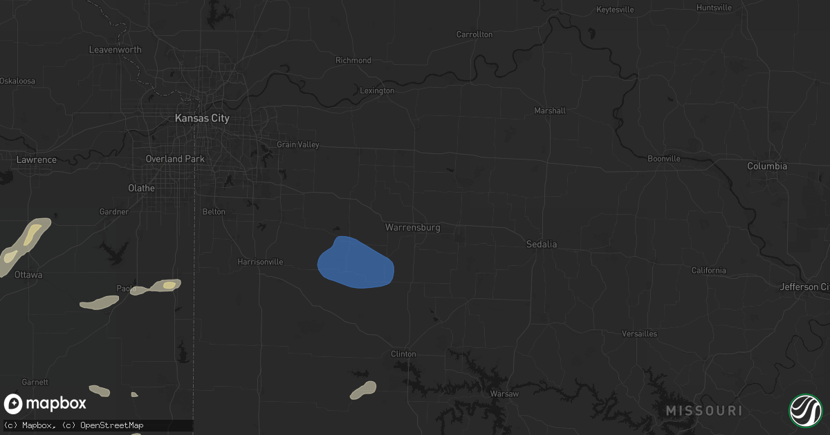 Hail map in Warrensburg, MO on September 9, 2026