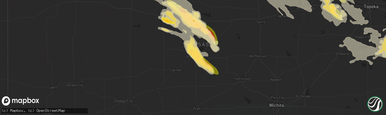 Hail map in Great Bend, KS on September 10, 2015