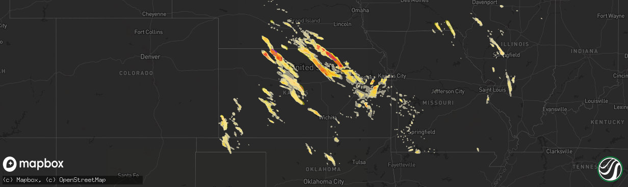 Hail map in Kansas on September 10, 2015