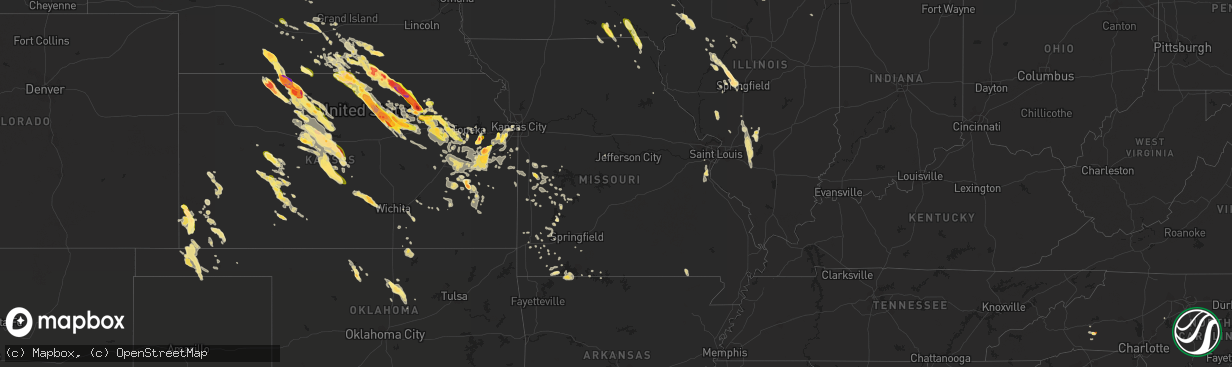 Hail map in Missouri on September 10, 2015