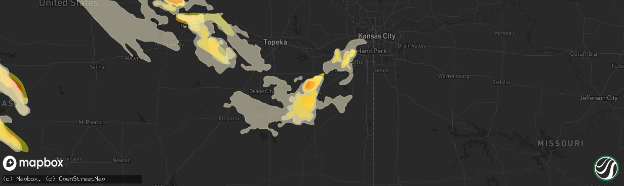 Hail map in Ottawa, KS on September 10, 2015