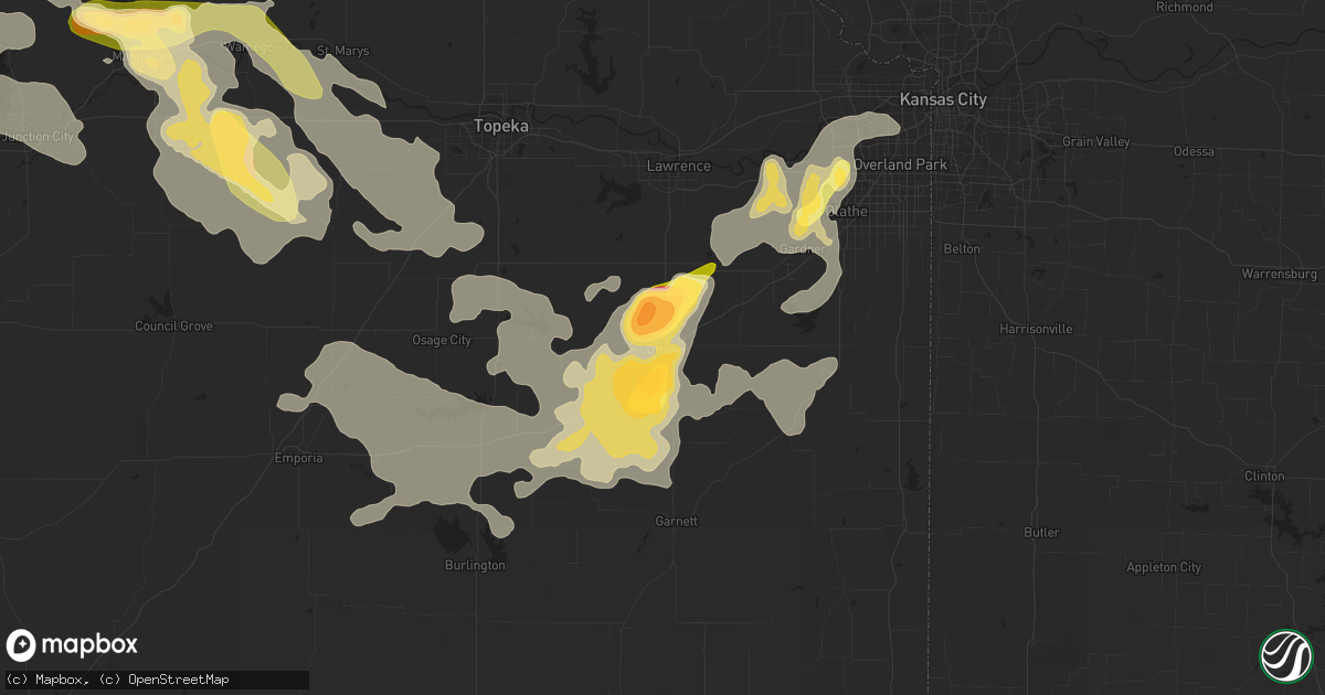 Hail map in Ottawa, KS on September 10, 2015