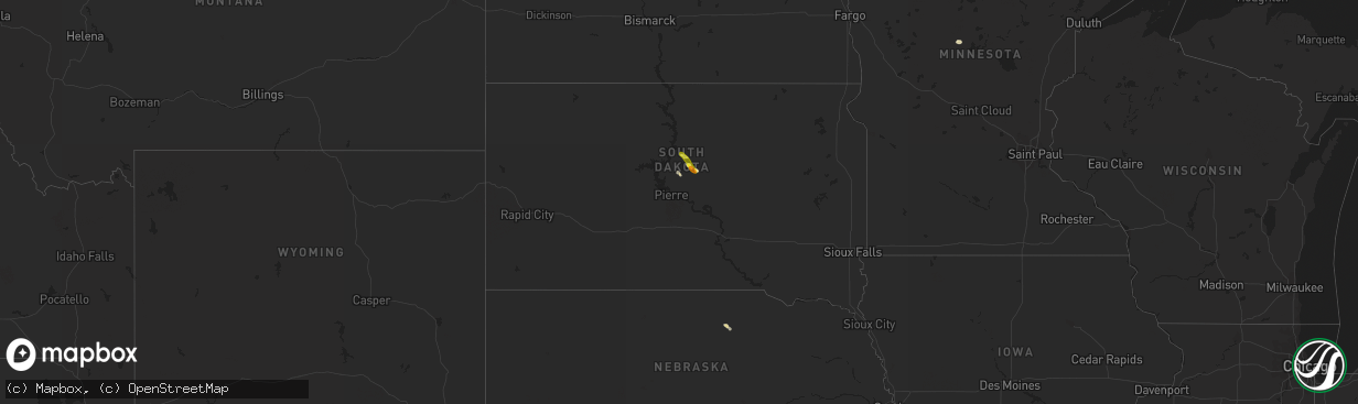 Hail map in South Dakota on September 10, 2018