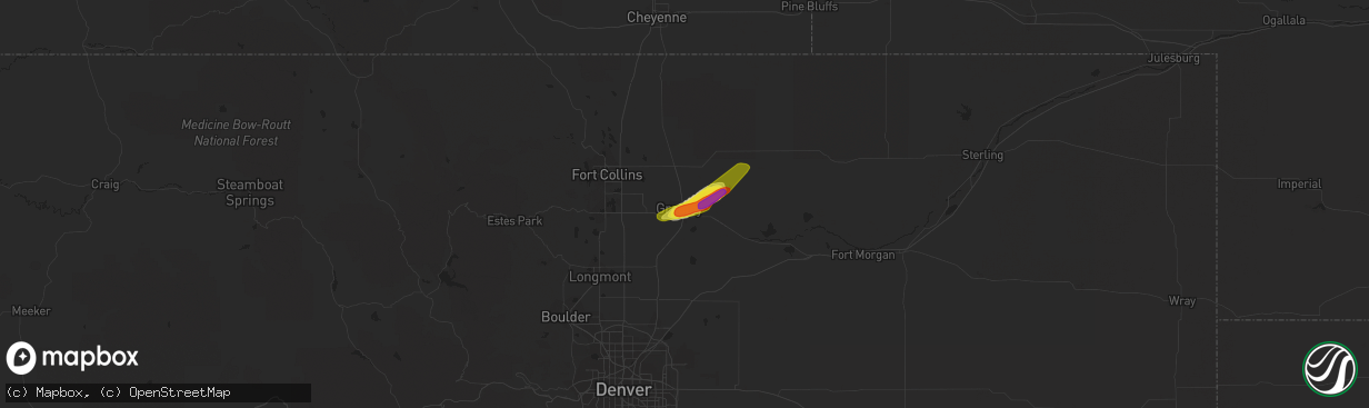 Hail map in Greeley, CO on September 10, 2019